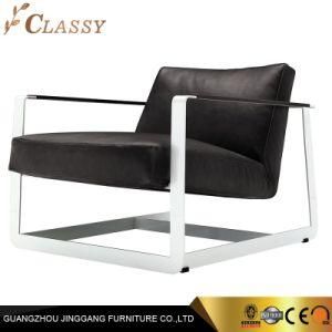 Living Room Sofa Combined Chair in Stainless Steel Frame Base Armchair and Black Leather Seat Cushion