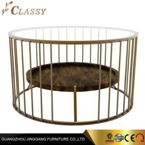 Modern Round Glass Top Wire Coffee Table with 2 Layers