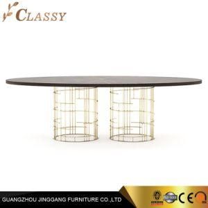 Luxury Long Oval Stainless Steel Dining Table with Wooden Top
