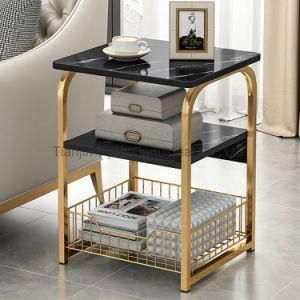 Stainless Steel Living Room Furniture End Table Marble Top Gold Frame Side Table