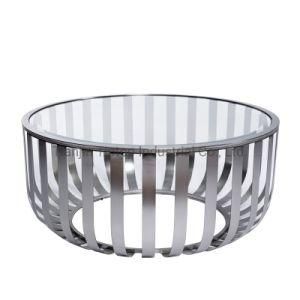 Living Room Furniture Coffee Table with Stainless Steel Base Glass Center Coffee Table