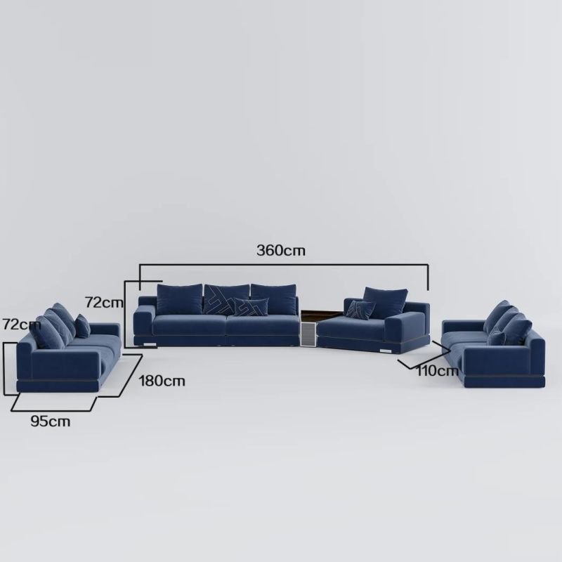 Popular Wholesale Home Living Room Sectional Velvet Leisure Fabric Sofa with Console Table