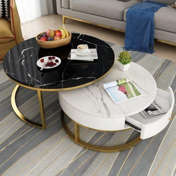 Modern Round Metal Frame Marble Top End Tea Coffee Table Side Table