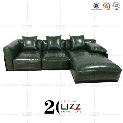 European Gloss Genuine Leather Living Room L Shape Corner Leisure Sofa