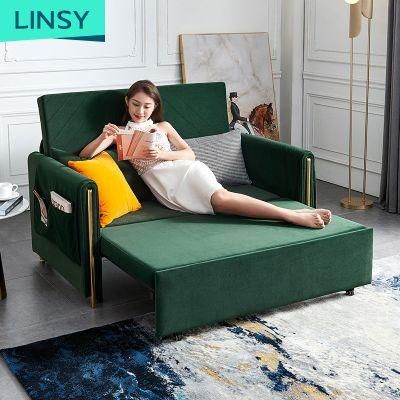 Linsy Velvet Fabric Chaise Lounge 3 Seater Luxury Small Apartment Furniture Metal Frame Sofa Bed Ls210sf2