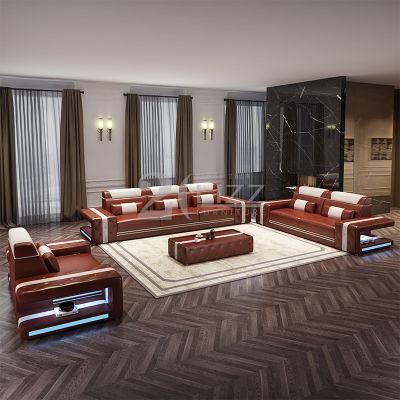 American Style Modern Home Furniture Lounge Leather Sofa with Coffee Table