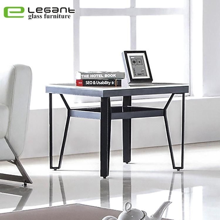 Square Glass Side Table with Stainless Steel Legs