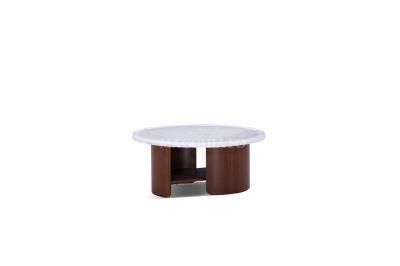 Bend Wood Side Table with White Natural Marble Top