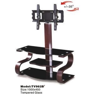 Walnut Bend Wood Glass Corner Television TV Stand with Bracket