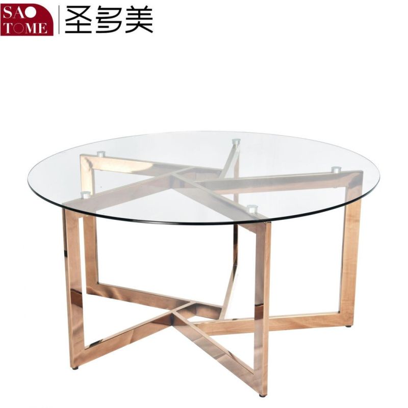 Modern Hot Selling Living Room Stainless Steel Transparent Glass Round Coffee Table