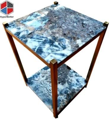 Customized OEM ODM Two Layer Blue Marble Table Top Square Side Table