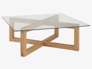 Solid Wood Coffee Table with Glass Top, Living Room Furniture