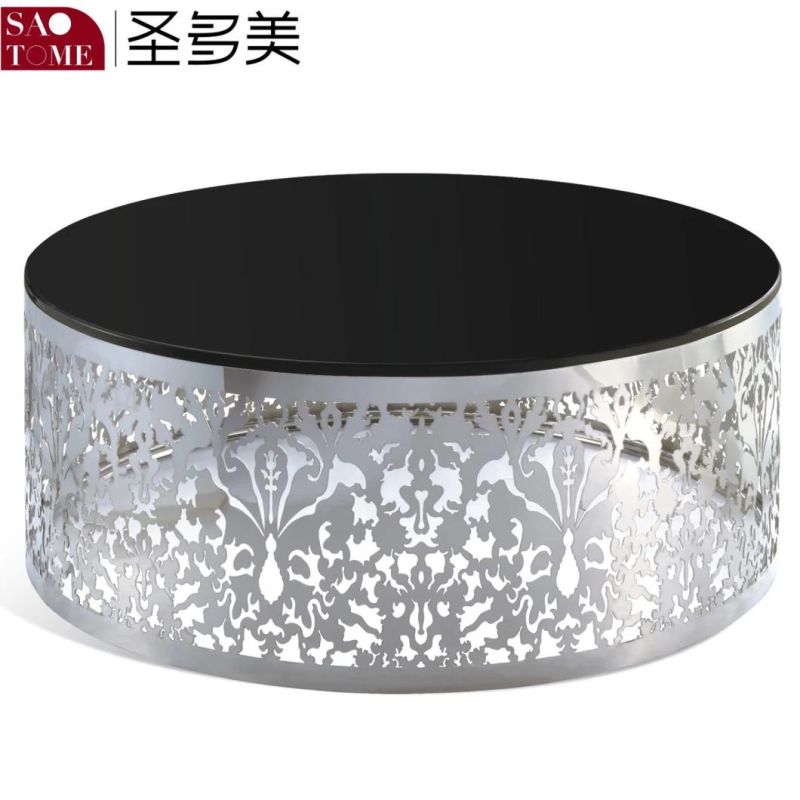 Hot Selling Black Metal Frame Glass Top Two-Layer Coffee Round Table