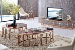 Modern Living Room Luxury Oval Marble Golden Stainless Steel Tea Coffee Table
