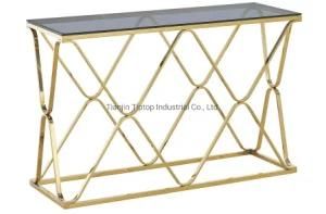201 Grade High Polished Mirror Console Table Golden Console Table Set Long Glass Top Entrance Table
