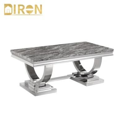 China Wholesale Home Living Room Furniture Modern Design Stainless Steel Marble Top Coffee Table