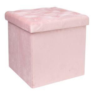 Knobby Pink Velvet Folding Storage Foot Stool Ottoman