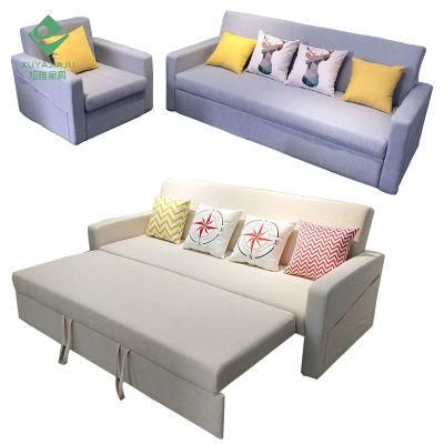 Three-Seat Leather Sofabed Small Apartment Living Room Foldable Sofa