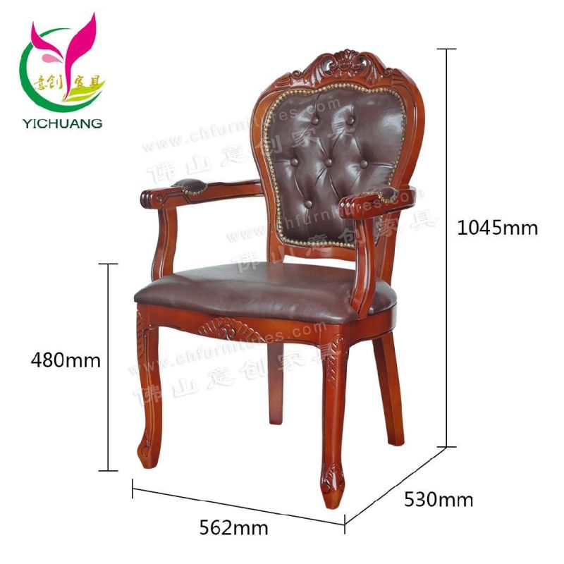 European Style Leather Solid Wood Retro Leather Seat Bag Hotel Restaurant Armrest Dining Chair