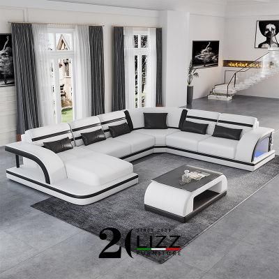 Modern Living Room Comfort Chinese Furniture Sectional LED Sofa Genuine Leather Couch