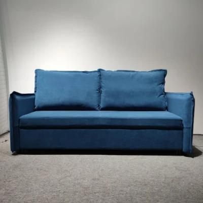 Dark Blue Retractable Sleeper Bed Foldable Technology Velvet Sofa Bed