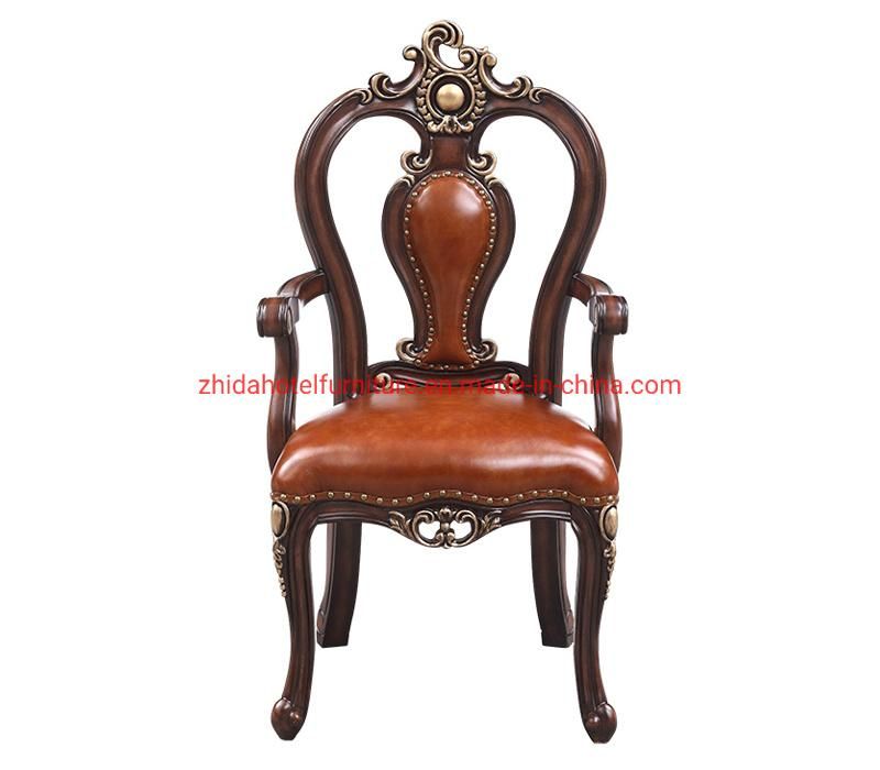 Hotel Lobby Antique Classic Wooden Leather Carved Living Room Chair