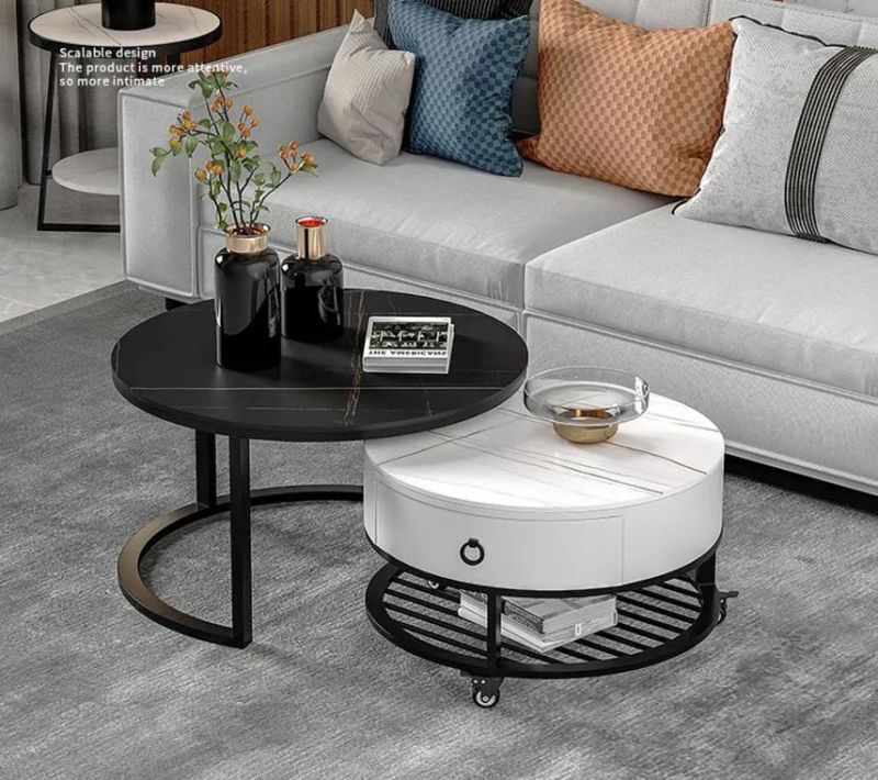 Modern Living Room Furniture Storage Tea Table Gold Stainless Steel Center Sofa Round Marble Coffee Table