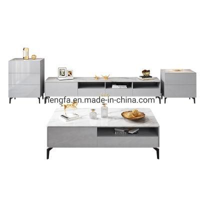 Italian Modern Adjustable Furniture Black Matte Metal Legs Cabinet Marble TV Stand