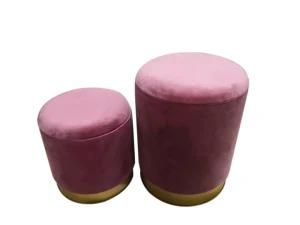 Fashion Modern Round Pink Velvet Fabric Seat Makeup Storage Stool Ottoman