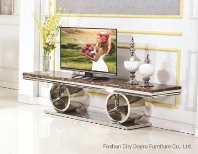 European Design Artificial Marble TV Stand with Stainless Steel Bottom Column