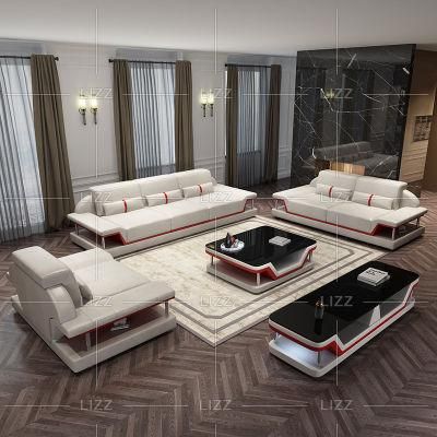 USA Popular Modern Furniture Set Living Room LED Functional Leather Couch