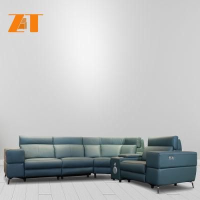 Modern Style Adjustable Headrest Couch Living Room Leather L Shape Recliner Sofa Set Villa Home Furniture