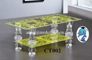 Tempered Glass Coffee Table/Cheap Coffee Table/Green Flower Coffee Table