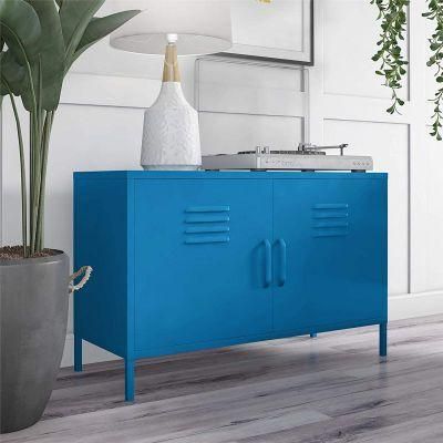 Multifunctional Blue TV Standing Storage Cupboard with Shelf Metal Base