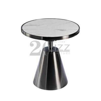 Modern Luxury Living Room White Marble Coffee Table with Black Metal Leg for Home Room Furniture