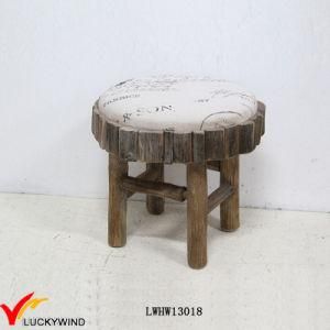 Small Round Wooden Fabric Upholstered Stool