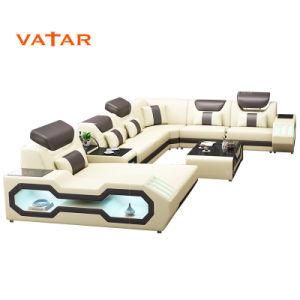 Vatar Hot Selling European Style Furniture Genuine Leather 7 Seater Sofa Set Living Room Luxury Corner Sofa with Lamps