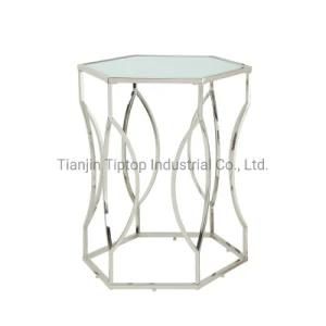 Round Side Table Stainless Steel Glass Table for Living Room Furniture Side Table