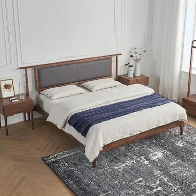 Nordic Style Ash Solid Wood PU Leather Bed for Hotel