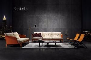 Minimalism Style Sofa with Leather &amp; Fabric Material
