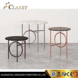 Home Living Room Round Desk Coffee Side Table Stainless Steel and Nature Marble Top