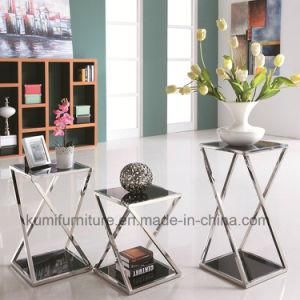 Home Furniture Glass Stainless Steel Side Table Set