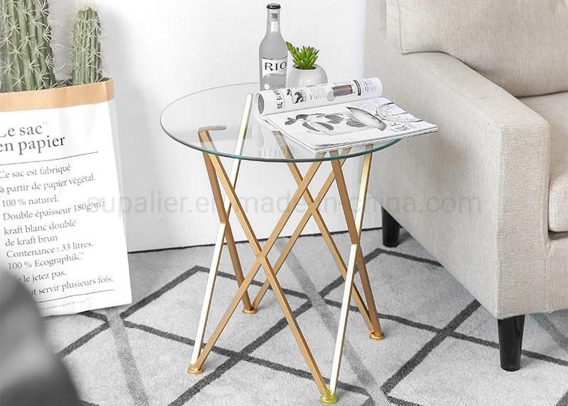 Space Saving Home Furniture Metal Base Glass End Side Table