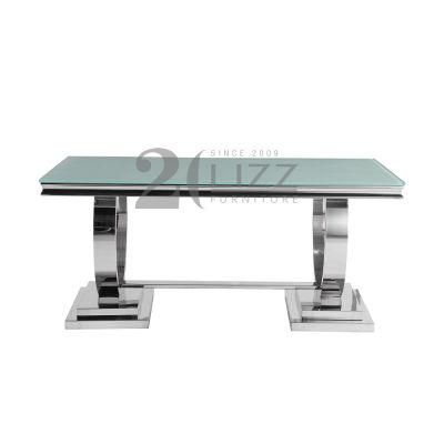 Modern European Stainless Steel Home Furniture Luxury Marble Top Rectangle Dining Table