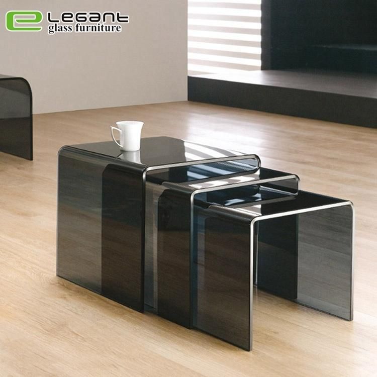 Nested Stainless Steel Coffee Table with Tempered Glass Top