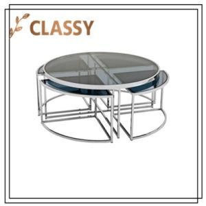 Dining Hot Sale Round Tempered Glass Top Coffee Table Furniture with Four Nesting Legs