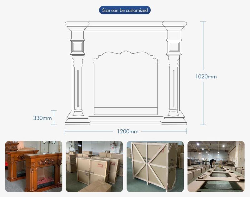 White Modern Freestanding Solid Wooden Resin Carving Home Electric Fireplace Corner Mantel Dining/Bedroom/Hotel Living Room Furniture for Decoration