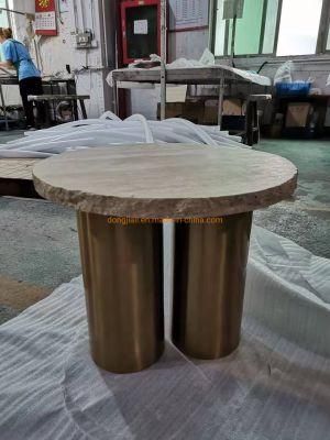 Modern Luxury Design Round Metal Frame Gold Coffee Table with Limestone Top
