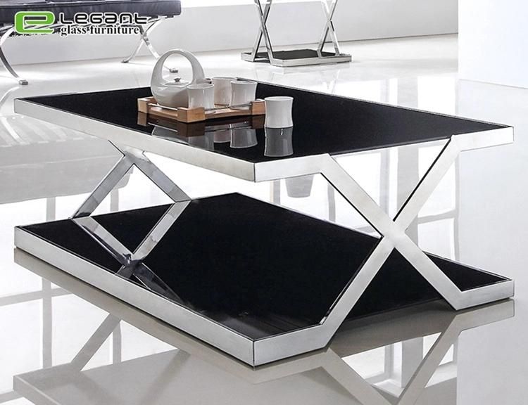 Double-Deck Black Plexiglass Large Coffee Table Top Design