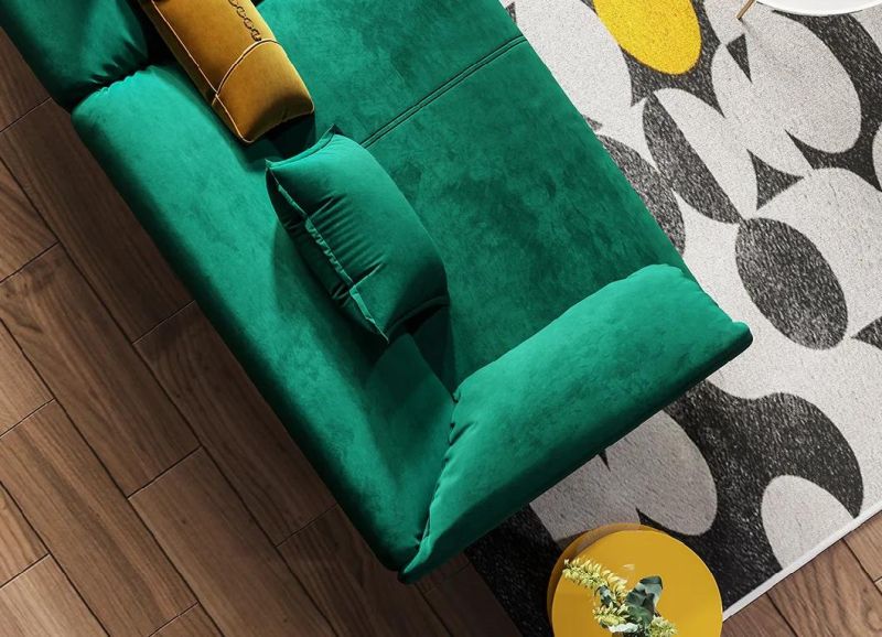Luxury Modern Lounge Muebles Furniture Tufed Upholstered Green Fabric 2 Seaters Living Room Sofas with Golden Legs